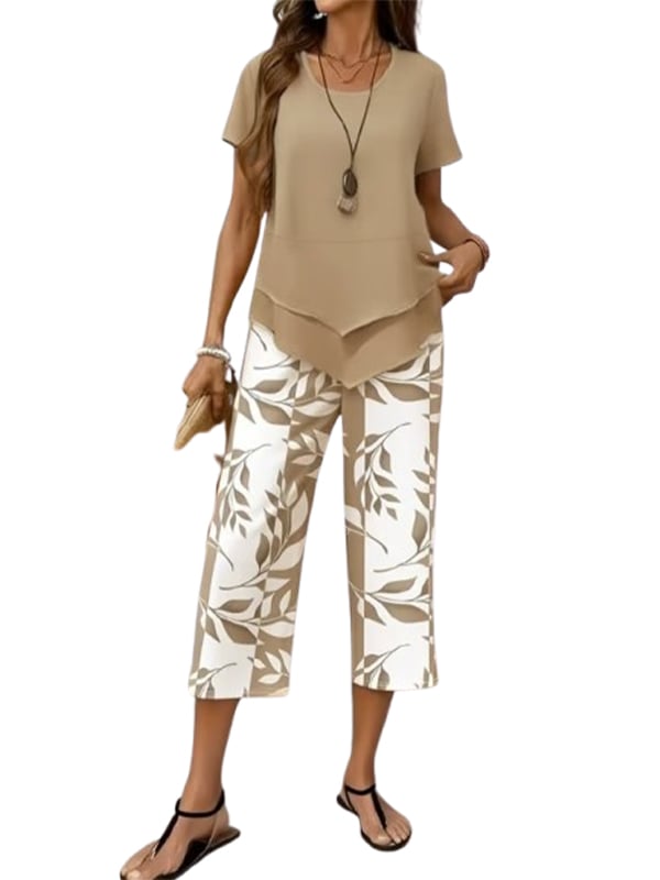 Women's Casual Two-Piece Set: Printed Cropped Pants, Stylish Top, Fashionable Loungewear Set, Summer Outfit, Relaxed Fit, Breathable & Comfortable