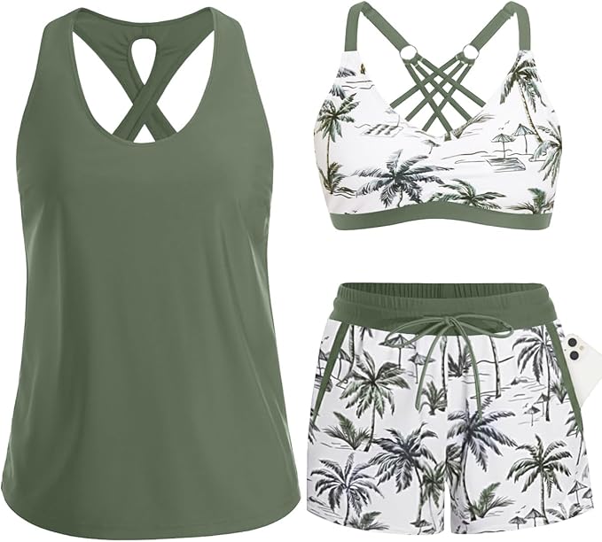 ⏰LAST DAY 49% OFF - 3 Piece Tankini with Shorts 🔥