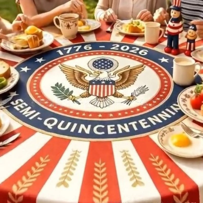 🇺🇸 Patriotic Starburst Tablecloth – 55′′ or 70′′, Red/White/Navy 🎆