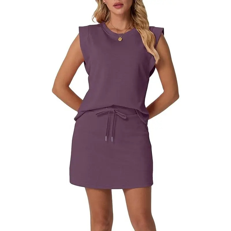 Modern Sleeveless Top and Drawstring Skirt Outfit Set
