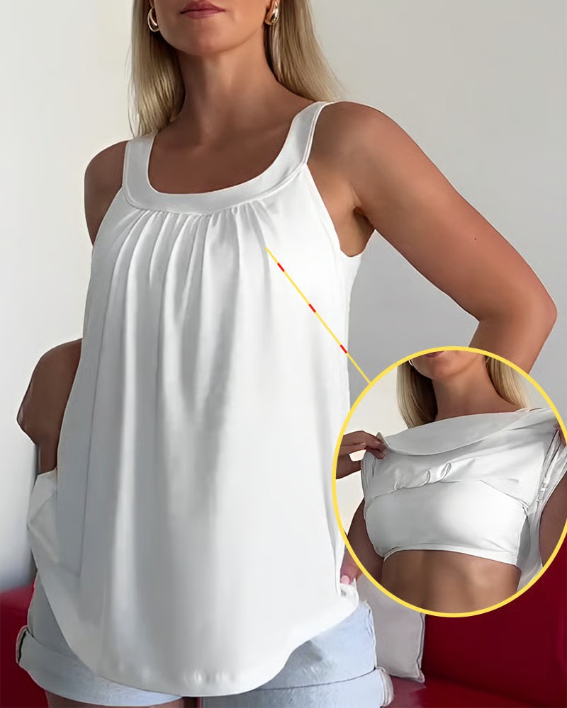 Bügelloses Tanktop mit integriertem BH und Falten-Design ✅