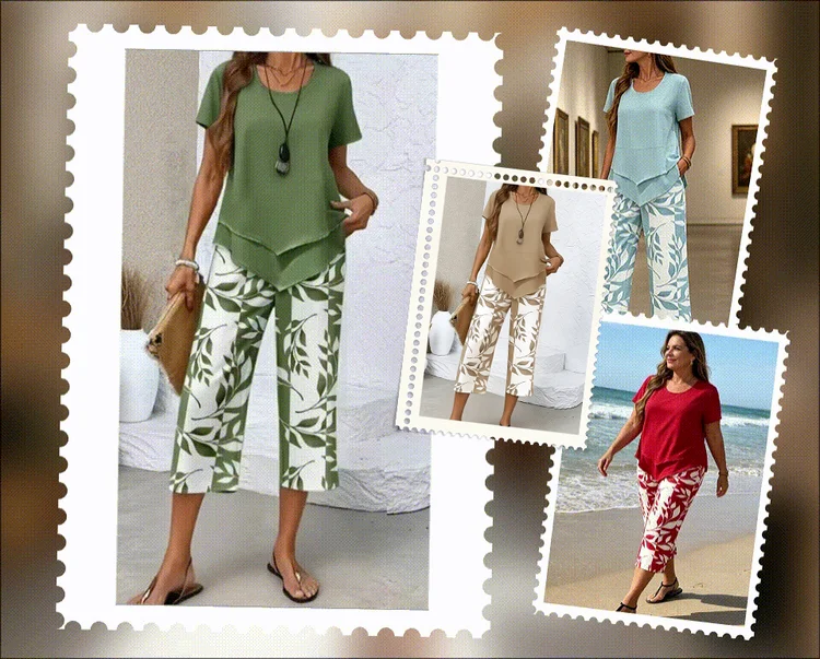 Asymmetric Tunic and Wide Leg Pants Set