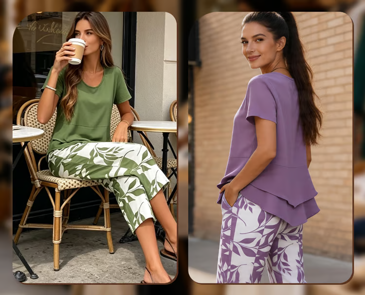 Asymmetric Tunic and Wide Leg Pants Set