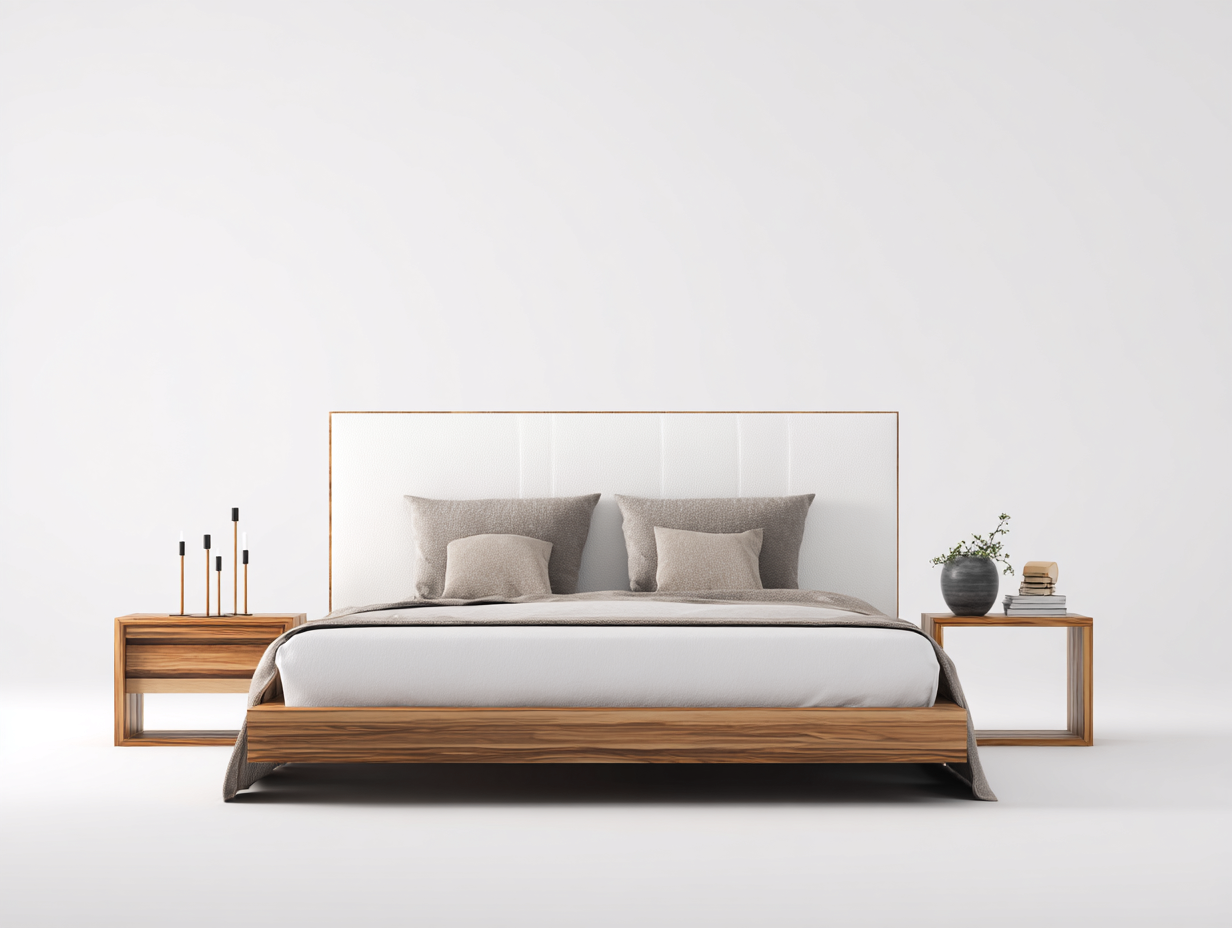 Camas dobles de madera con cabecero tapizado 206x166x100 cm blanco-marrón claro estilo moderno-Soluxzanest
