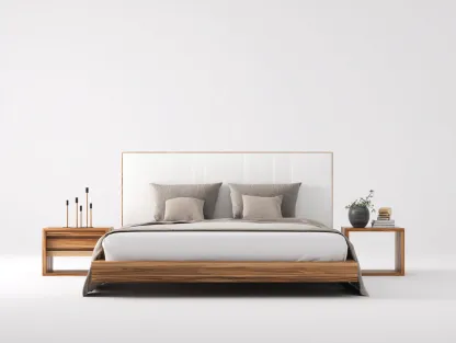 Camas dobles de madera con cabecero tapizado 206x166x100 cm blanco-marrón claro estilo moderno-Soluxzanest