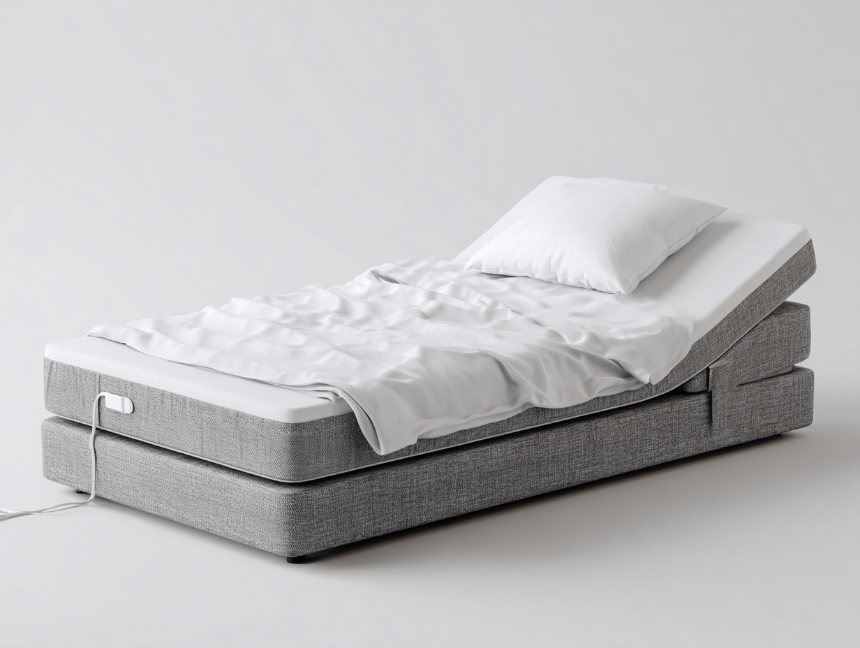 Cama doble tapizada con base articulada eléctrica 200x160x55 cm - gris claro-blanco - diseño moderno-Soluxzanest