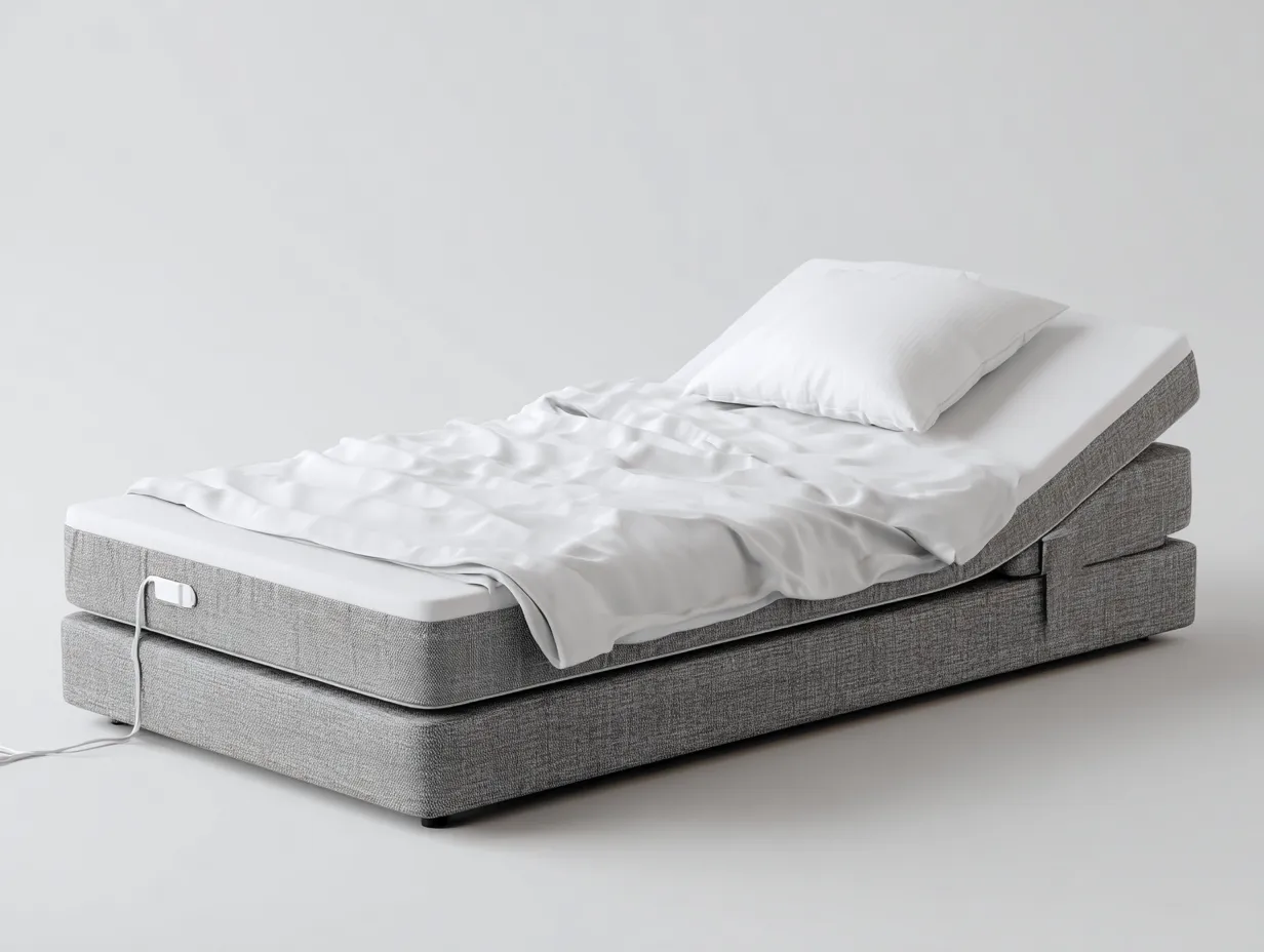Cama doble tapizada con base articulada eléctrica 200x160x55 cm - gris claro-blanco - diseño moderno-Soluxzanest