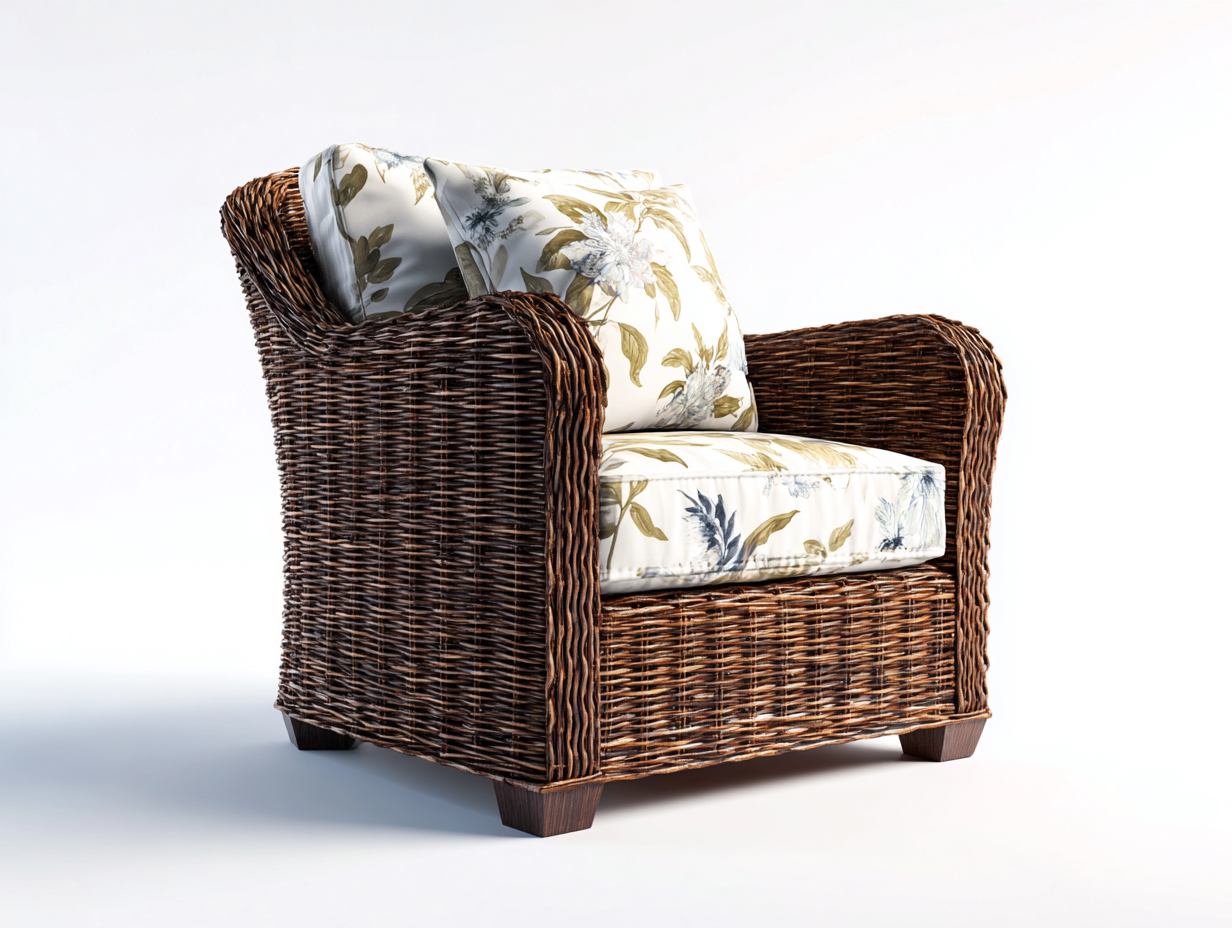 Sillones de ratán de ratán natural 88x82x84 cm - marrón-blanco roto-verde oliva-azul grisáceo - diseño clásico para salón y terraza-Soluxzanest