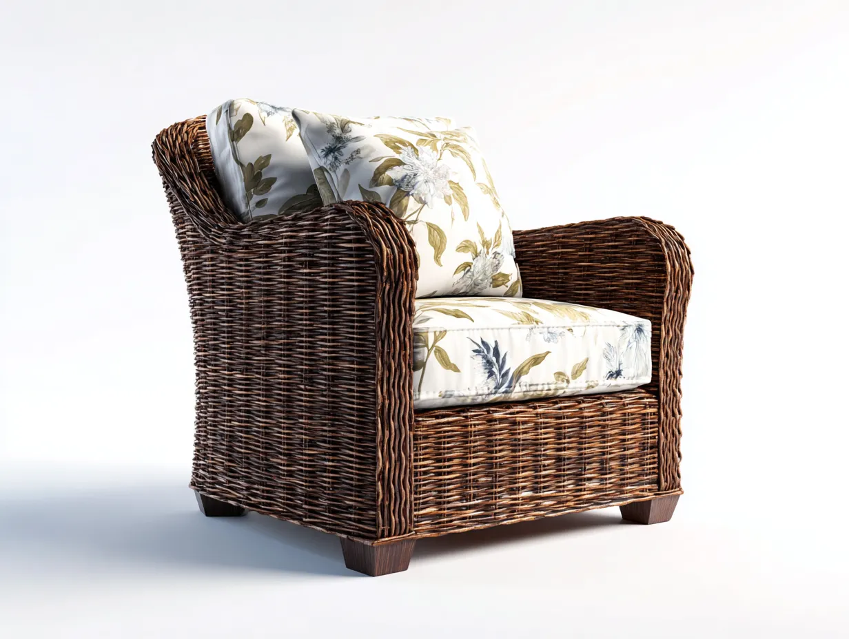 Sillones de ratán de ratán natural 88x82x84 cm - marrón-blanco roto-verde oliva-azul grisáceo - diseño clásico para salón y terraza-Soluxzanest