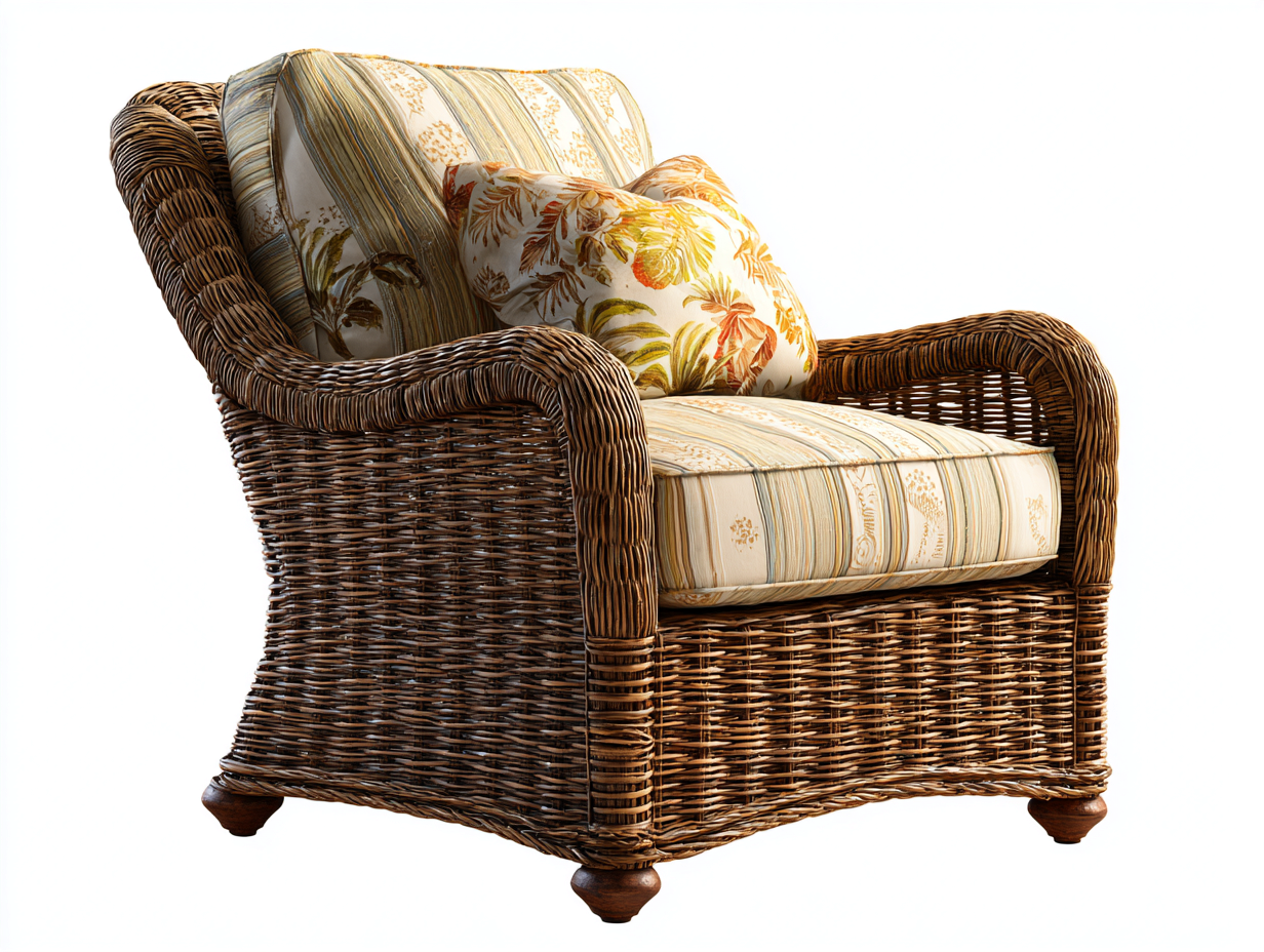 Sillones de ratán de ratán natural con asiento tapizado 82x78x92 cm marrón oscuro-beige estilo clásico-Soluxzanest