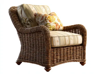 Sillones de ratán de ratán natural con asiento tapizado 82x78x92 cm marrón oscuro-beige estilo clásico-Soluxzanest