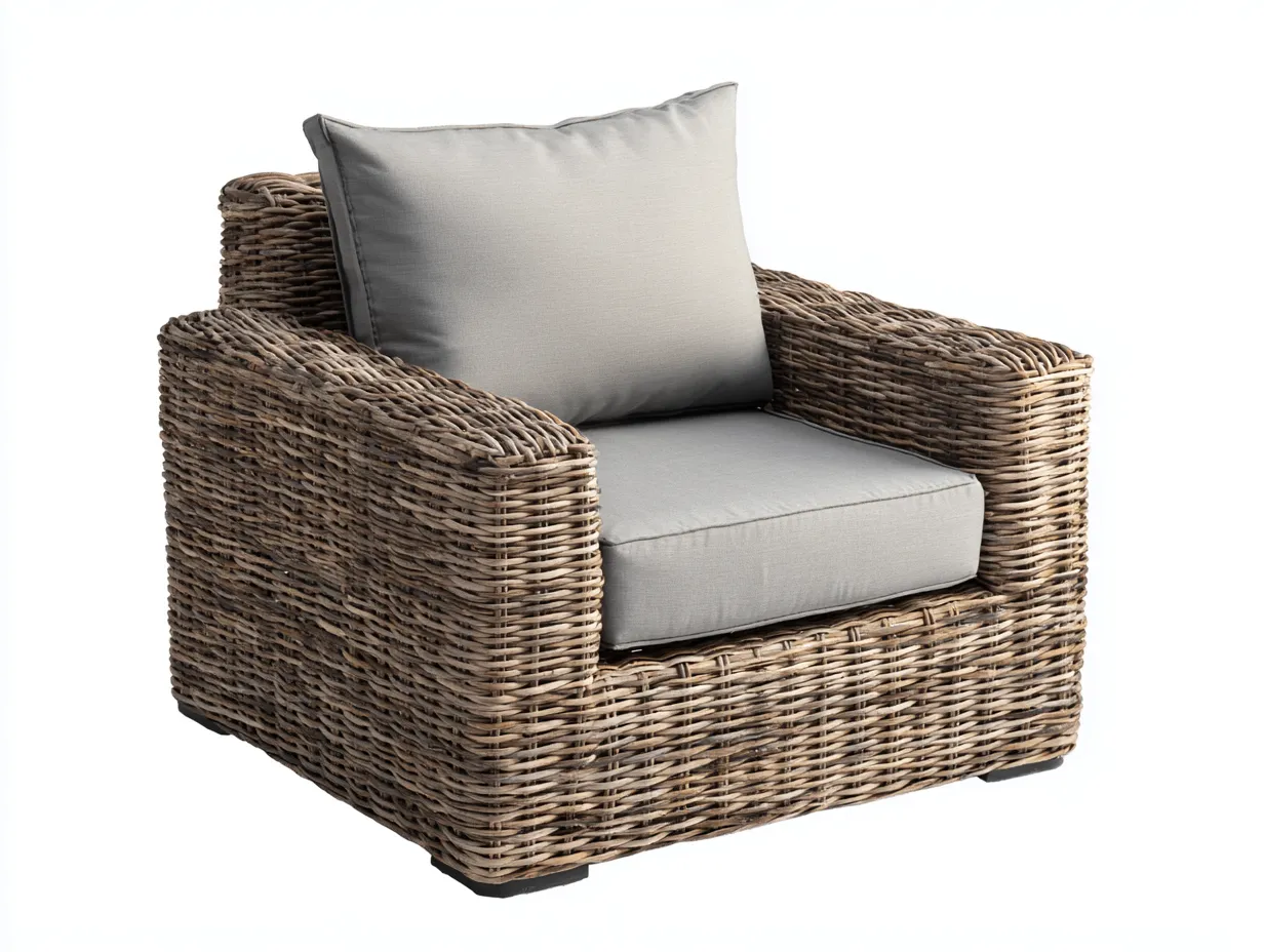 Sillones de ratán de ratán natural 92x88x78 cm - marrón-gris claro - diseño envolvente para salón y terraza-Soluxzanest