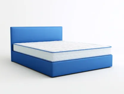 Camas dobles tapizada de polipiel 200x160 cm - azul - diseño moderno-Soluxzanest