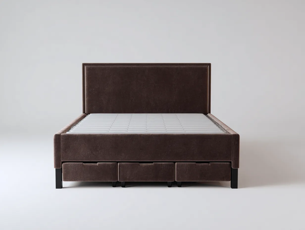 Cama doble tapizada 205x162x110 cm - marrón oscuro - almacenaje integrado y diseño moderno-Soluxzanest