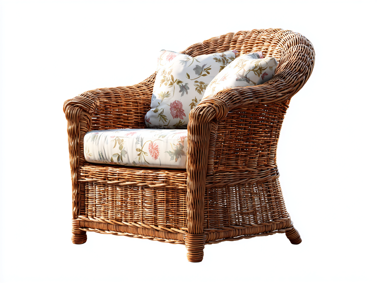 Sillón de ratán 78x74x96 cm - marrón y blanco - respaldo envolvente y diseño clásico-Soluxzanest