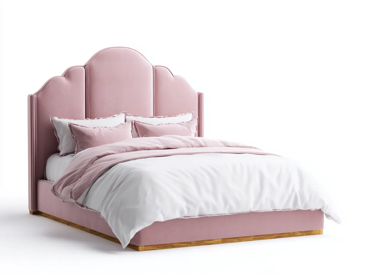 Cama doble tapizada con cabecero alto 200x160x120 cm - rosa claro-blanco - diseño elegante moderno-Soluxzanest