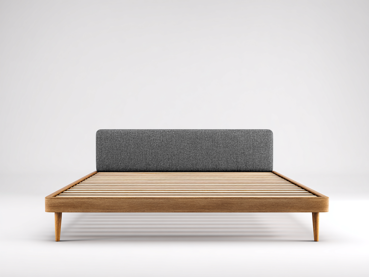 Camas dobles de madera maciza 205x165x90 cm - marrón-gris - cabecero tapizado - diseño moderno para dormitorio-Soluxzanest