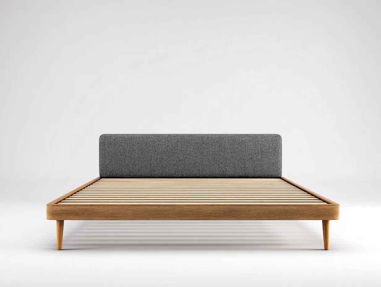 Camas dobles de madera maciza 205x165x90 cm - marrón-gris - cabecero tapizado - diseño moderno para dormitorio-Soluxzanest