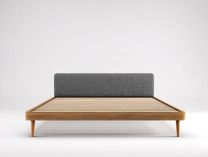 Camas dobles de madera maciza 205x165x90 cm - marrón-gris - cabecero tapizado - diseño moderno para dormitorio-Soluxzanest