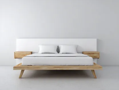 Cama doble de madera 210x168x95 cm - blanco y color madera - mesillas integradas y diseño moderno-Soluxzanest