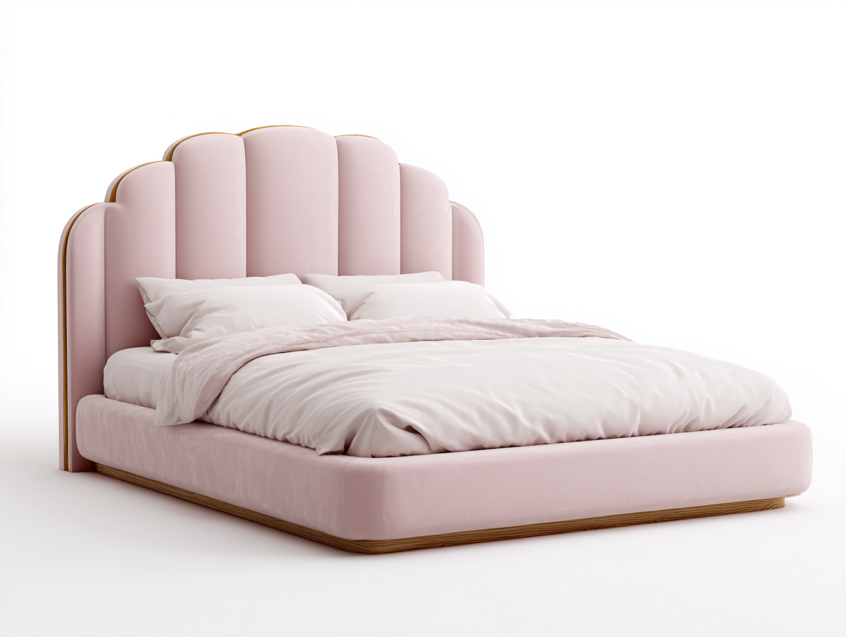 Camas dobles tapizada de tela 200x160 cm - rosa claro - diseño moderno-Soluxzanest