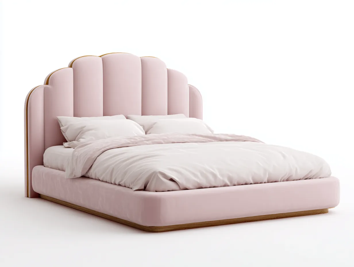 Camas dobles tapizada de tela 200x160 cm - rosa claro - diseño moderno-Soluxzanest