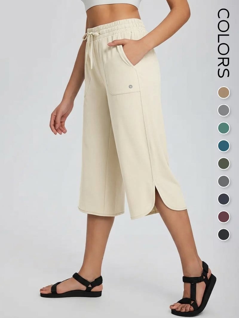 👖 Women's Wide Leg Yoga Capris – High Waisted with Pockets, Quick Dry, Lightweight, UPF 50+ Sun Protection – Loose Comfy for Hiking, Gym, Travel & Outdoor Workout ☀️