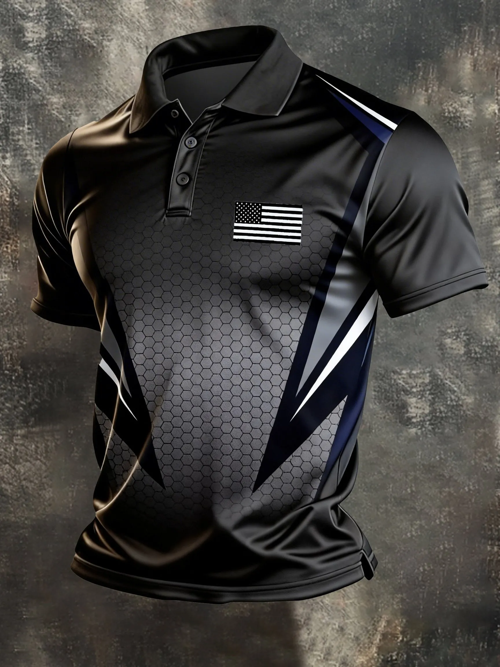 Men's Retro Patriot Color Block Polo Collar Short Sleeve