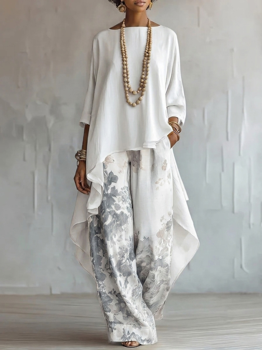 Casual Cotton-Linen Floral Vacation Set