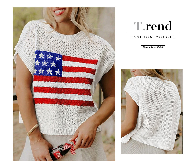 Women's Loose Fit American Flag Pattern Short Sleeve Knit Top