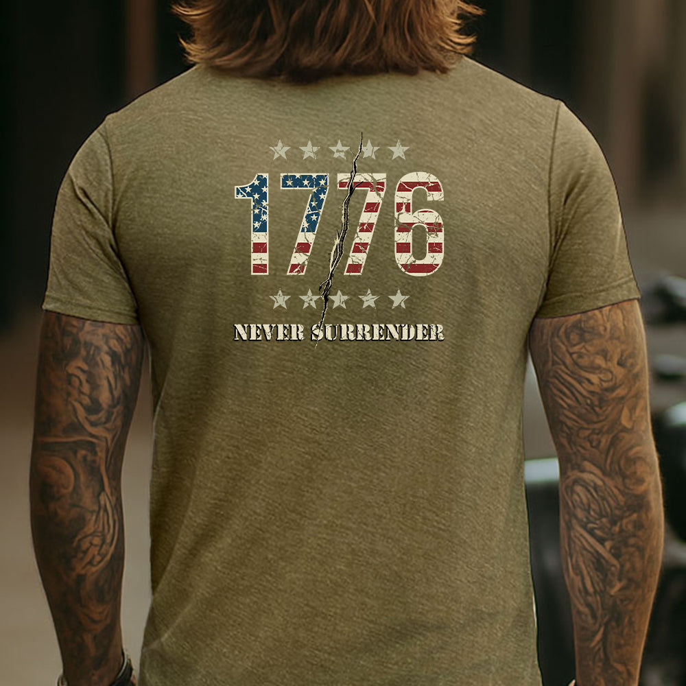 Hero Company Men's 1776 Never Surrender Military Green Tee