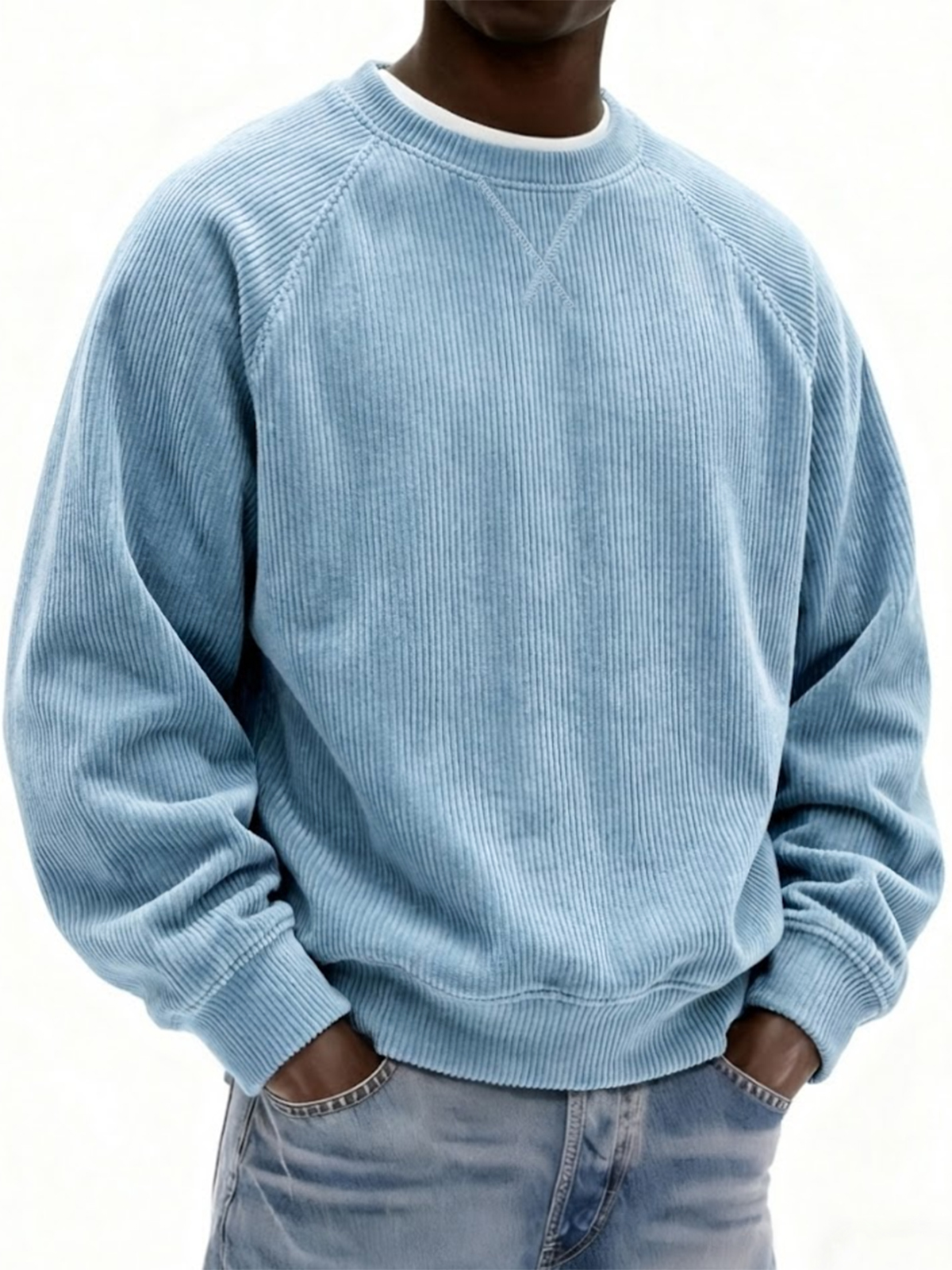 Men's Vintage Stylish Corduroy Patchwork Raglan Sleeve Pullover Top