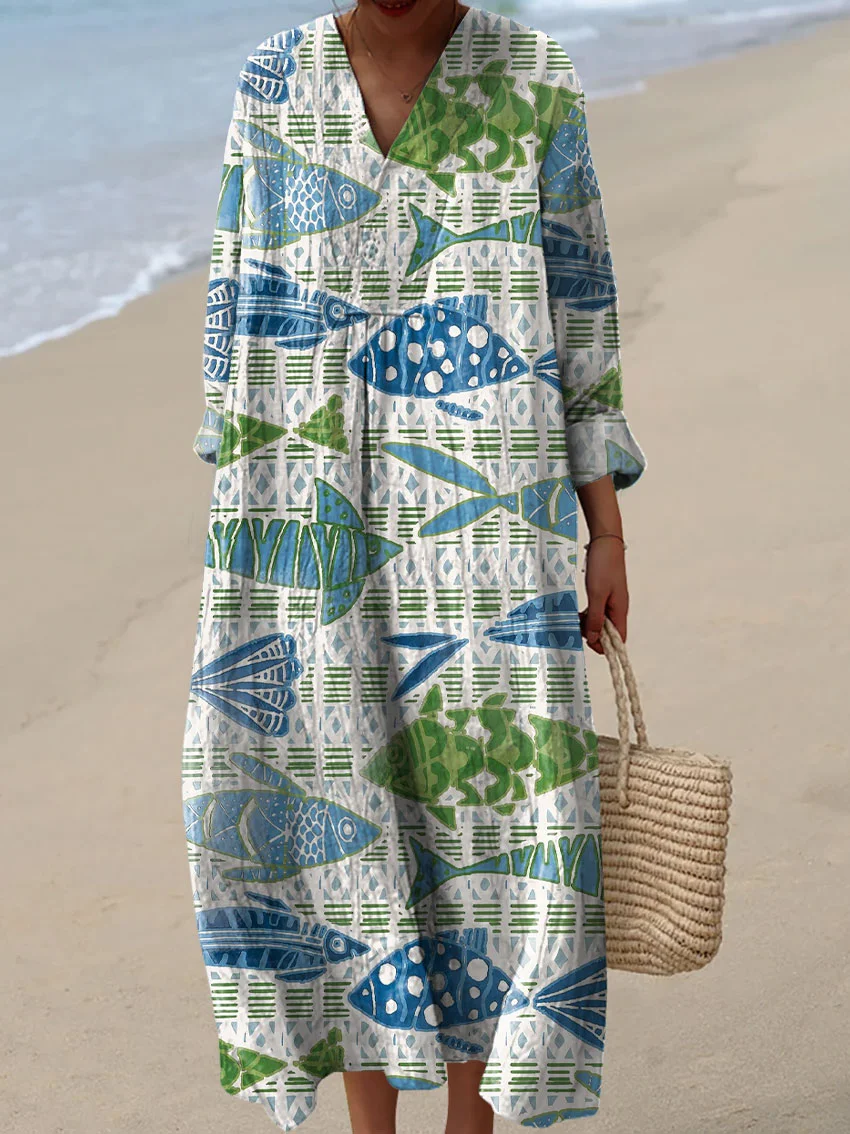 Women's Abstract Pattern Art Print Cotton Dress.