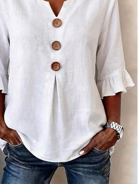 Women's Half Sleeve Blouse Summer White Plain Peplum V Neck Daily Going Out Vintage Top