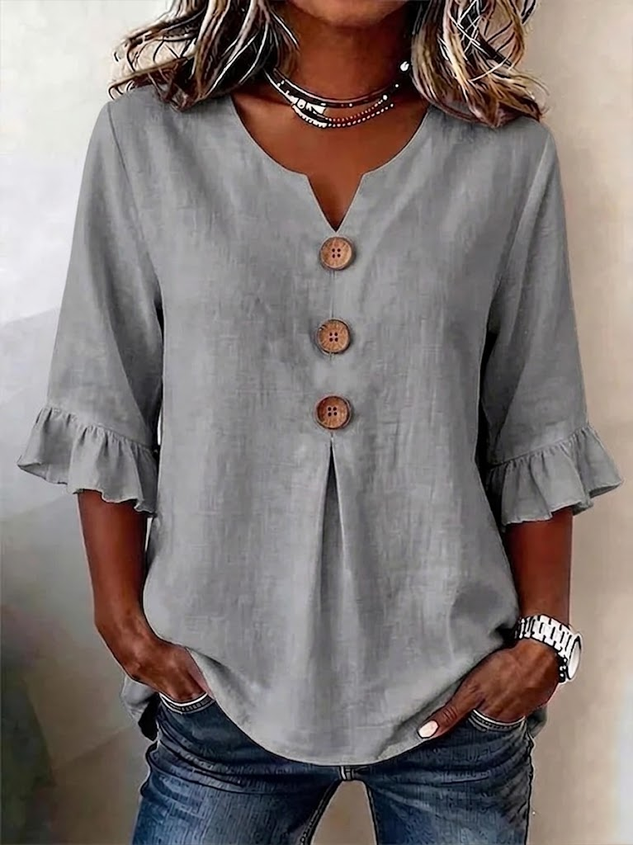 Women's Half Sleeve Blouse Summer White Plain Peplum V Neck Daily Going Out Vintage Top