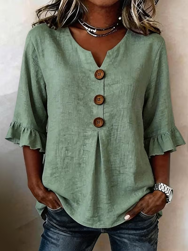 Women's Half Sleeve Blouse Summer White Plain Peplum V Neck Daily Going Out Vintage Top