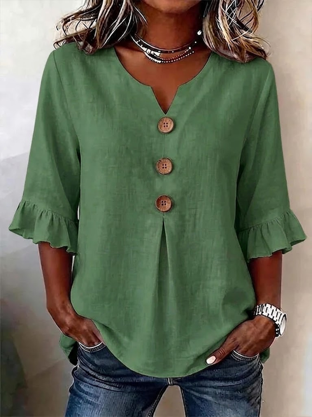 Women's Half Sleeve Blouse Summer White Plain Peplum V Neck Daily Going Out Vintage Top