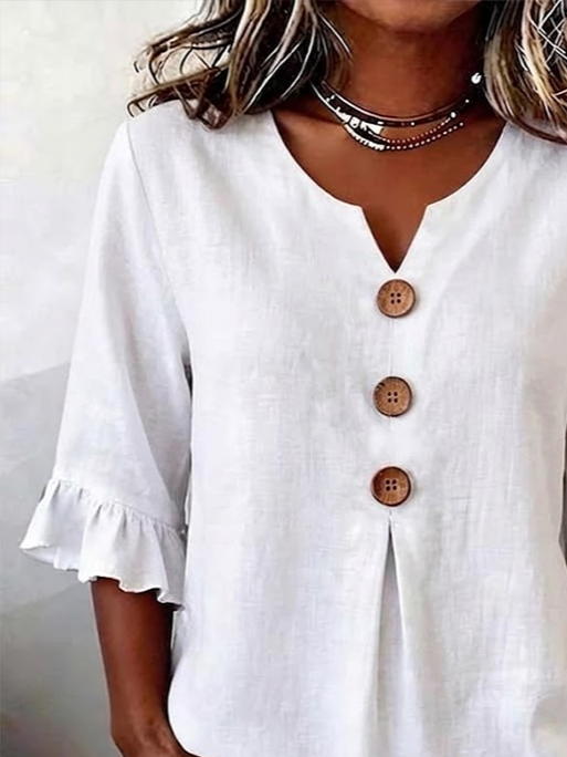 Women's Half Sleeve Blouse Summer White Plain Peplum V Neck Daily Going Out Vintage Top