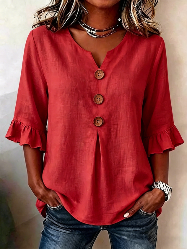 Women's Half Sleeve Blouse Summer White Plain Peplum V Neck Daily Going Out Vintage Top