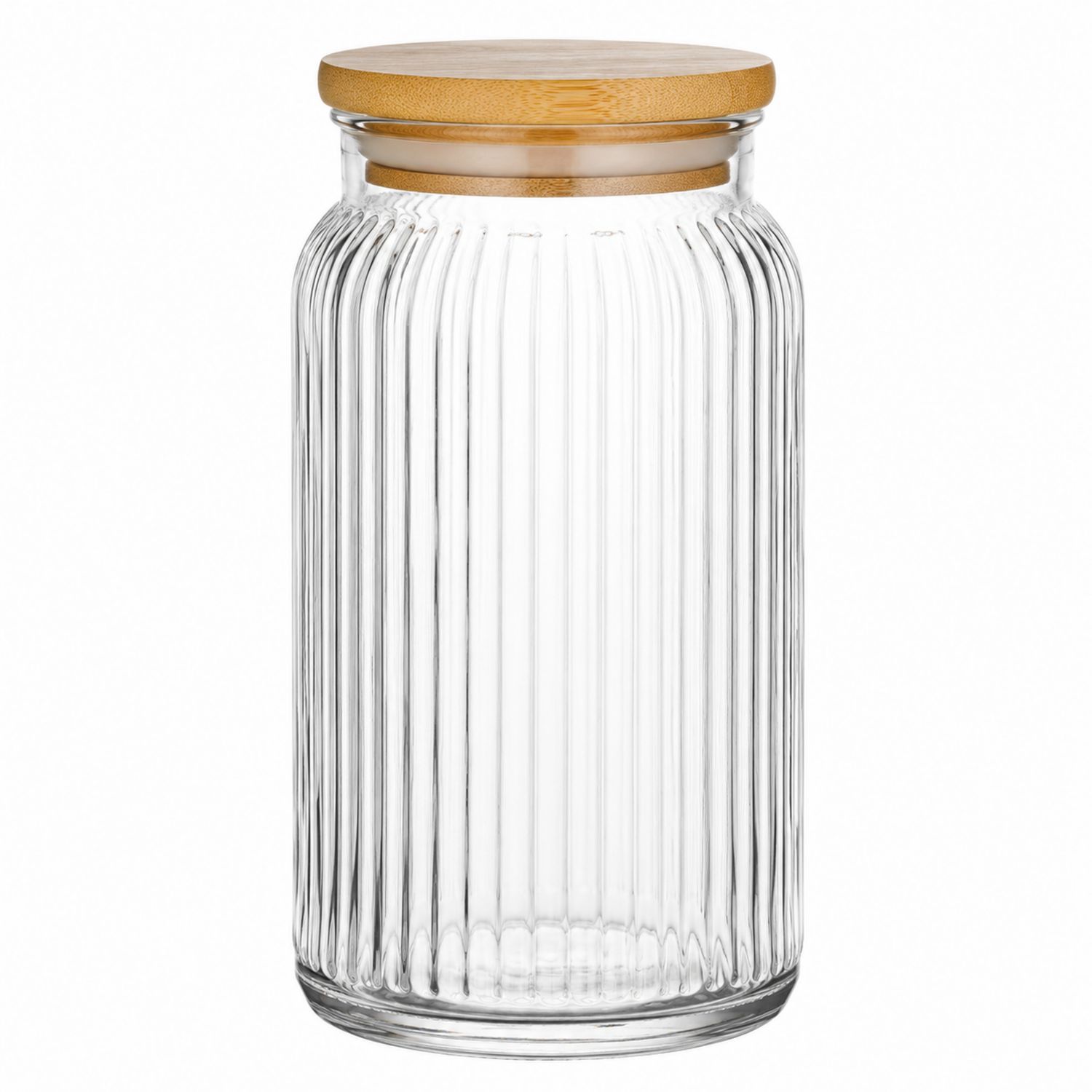 Barattolo in Vetro Trasparente con Coperchio in Bambù Ermetico 1000ml-Cavessahome