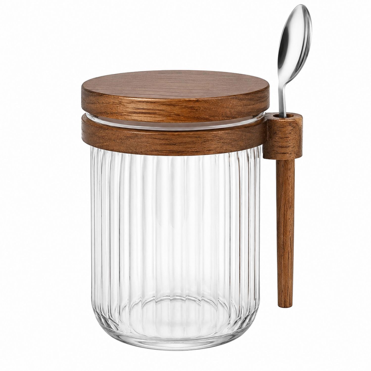Barattolo in Vetro con Coperchio di Legno e Cucchiaio 500ml-Cavessahome