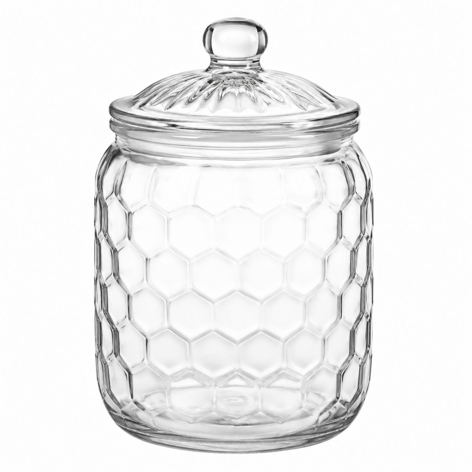 Barattolo in vetro trasparente a nido d'ape con coperchio decorativo 1500 ml-Cavessahome