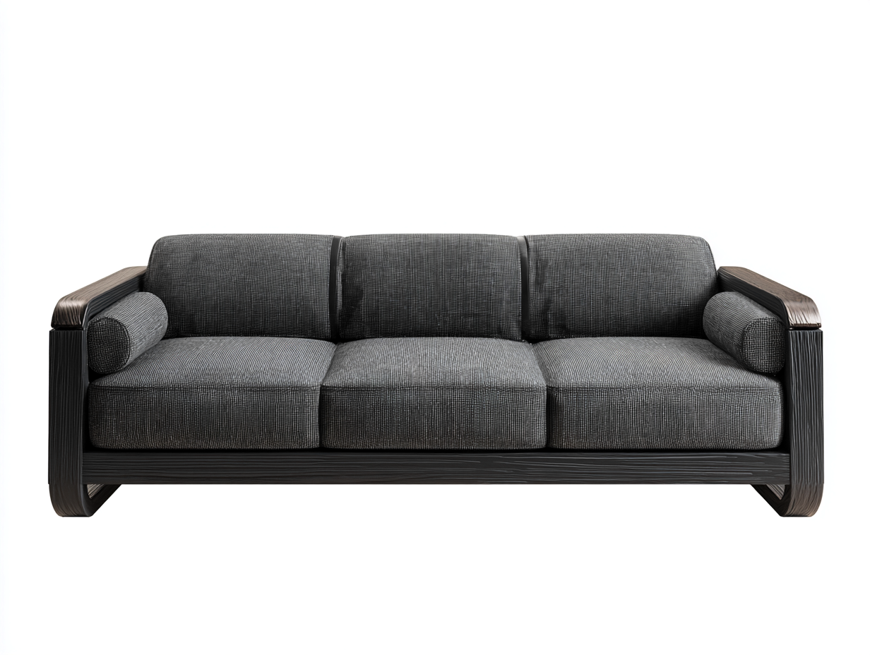 3 Sitzer Sofas Stoff und Holz 220x90x78 cm - grau-schwarz-braun - moderner Stil-Kasazinest