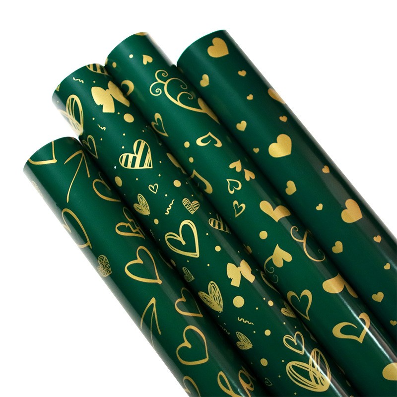 AW-PR-642Z | Papel para regalo verde esmeralda con estampado dorado