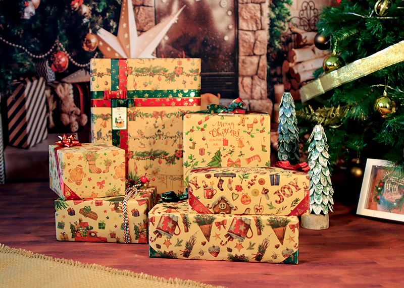 AW-PR-X6Q8 | Papel de Navidad estilo vintage multicolor