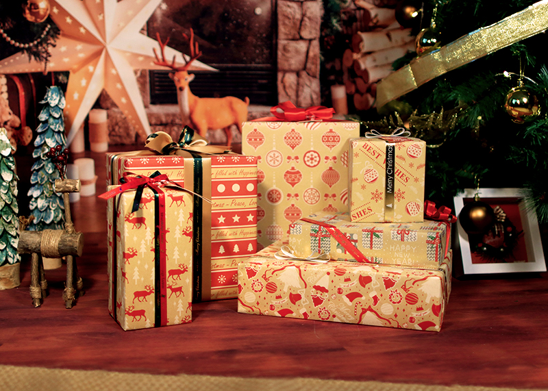 AW-PR-HYXB | Papel de Navidad rojo y blanco en papel kraft