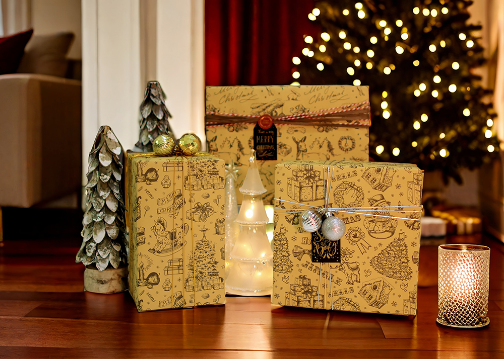 AW-PR-555B | Papel de Navidad con grafiti de líneas negras