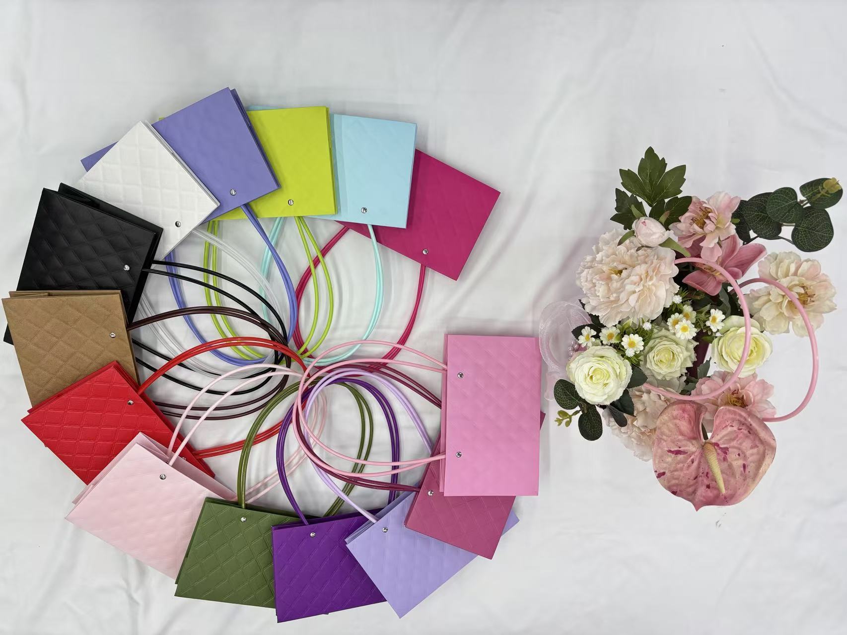 AW-BF-LQZE | Bolsa floral rectangular a cuadros con relieve