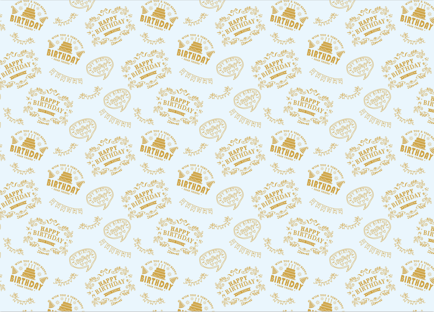 AW-PR-8JVX | Papel de cumpleaños azul claro con estampado dorado