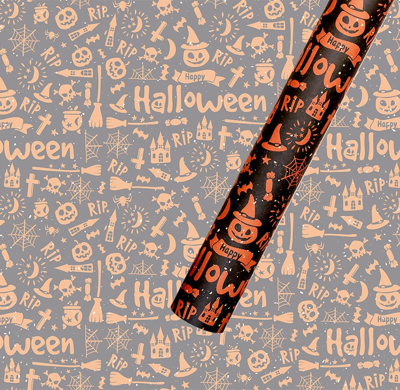 AW-PR-QV44 | Papel de Halloween naranja y negro